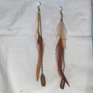 Feather long dangle earrings